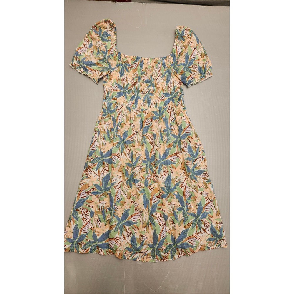 Roxy Babydoll Dress Small Boho Tropical Coquette Milkmaid Beach Sweetheart Dress